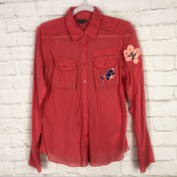 Armani Exchange Floral Appliqué Cotton Button Down - Picture 1 of 7